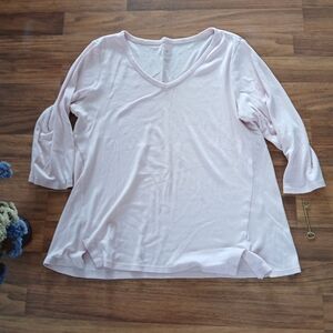 J. Jill Soft Pink Women's Size Medium Petite Pima Cotton 3/4 Sleeve V-Neck Tee